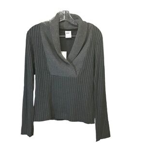 NWT Nike ribbed knit sweater women XS Gray shawl Collar V-neck Pullover yoga